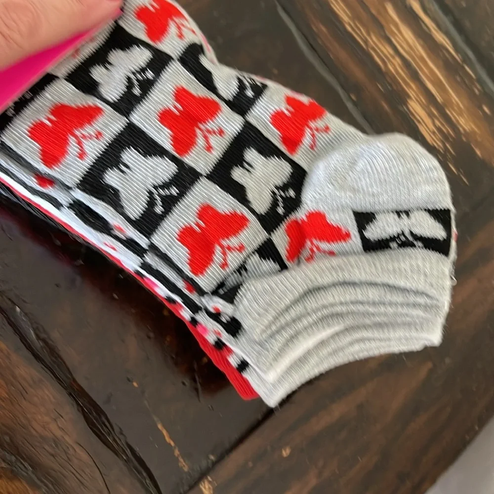 Betsey Johnson Set of 5 Red/Gray/White Assorted Prints SOCKS